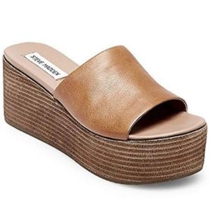 Steve Madden Heated Cognac Leather Wedge Sandals
